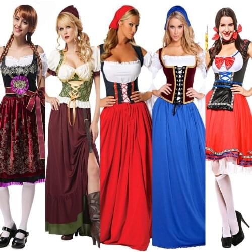 Deluxe Traditional Bavaria Oktoberfest Costume Long Dress Outfit Beer Part French Wench Girl Tavern Maid Fancy Dress