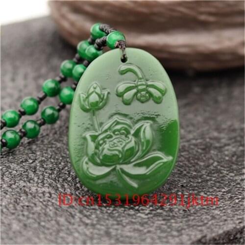 Dragonfly Gifts Jadeite Carved Pendant Green Lotus Jade Necklace Hand Natural Chinese for Charm Women Jewelry Men Fashion Amulet