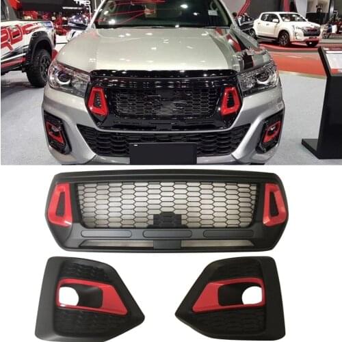 EXTERIOR AUTO ACCESSORIES MODIFIED GRILLS GRILLE FIT FOR HILUX ROCCO PICKUP CAR GRILL FRONT MASK BUMPER TRIMS COVER 2018