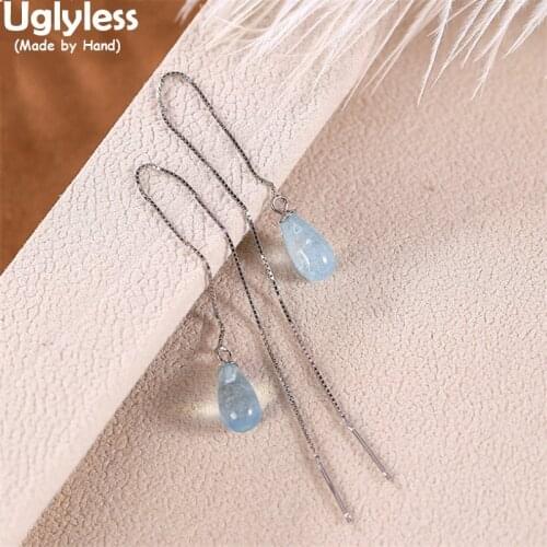 Uglyless Summer Fashion 11.5CM Long Earrings for Women Water Drop Crystals Earrings 925 Sterling Silver Brincos Elegant Jewelry