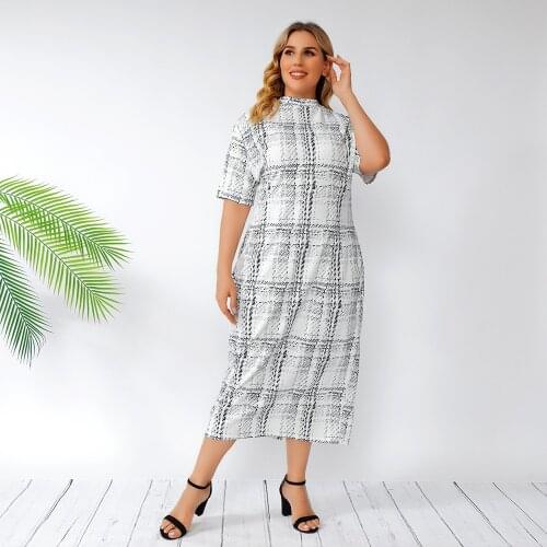 Xl-4xl Summer WomenS Dress 2021 Plaid Print Dress Long Vintage Maxi Party Beach Women Dresses Light Prom Large Plus Size Curv