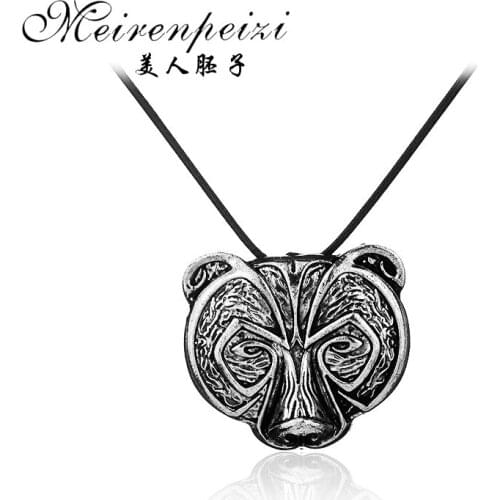1Pc Norse Viking Bear Amulet Necklace Legendary Viking Bear Head Amulet Vintage Pendant Necklace Talisman Jewelry