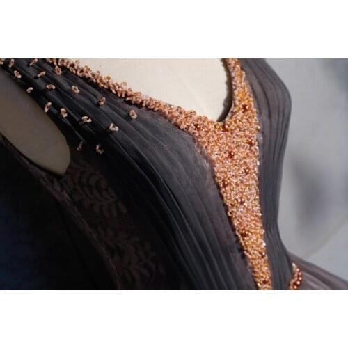 100%real luxury coffee/brown color handsewing beading princess ball gown medieval dress/victoria belle ball