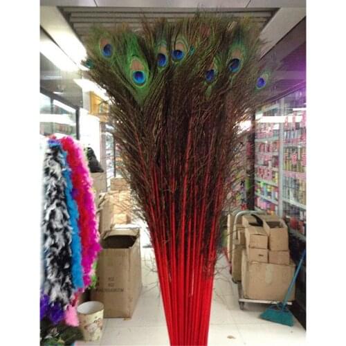 100Pcs 28-32 Inch (70-80CM) Red Plumas Boa Natural Peacock Eye Tail Wedding DIY Clothes Decoration Peacock Feathers
