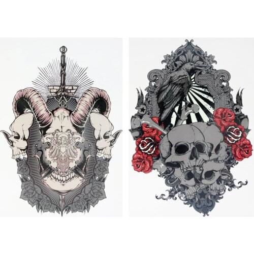 2 pcs/set Waterproof Temporary Dangerous Sexy Skull +Skull with Goat Horn and Skull Tattoo Stickers