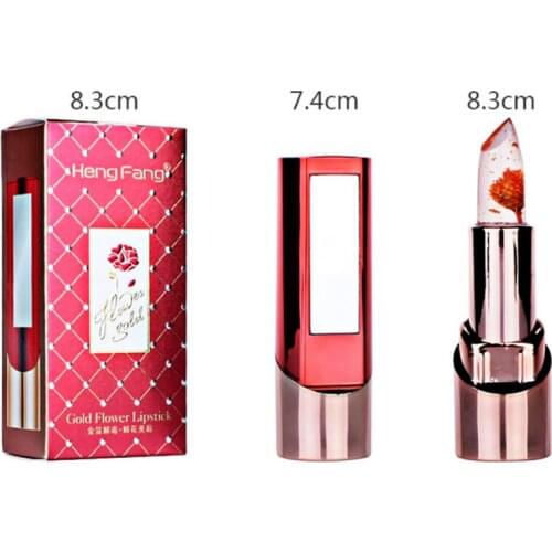 3 Fruit Flavors Gold Flower Lipstick Temperature Changed Lip Balm Moisturizer Lips Makeup Crystal Jelly Lipstick