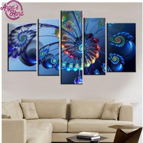 5pc 5D Diamond Embroidery 3d DIY Diamond Painting Cross Stitch Full Rhinestone Needlework Mosaic triptych painting Blue Peacock