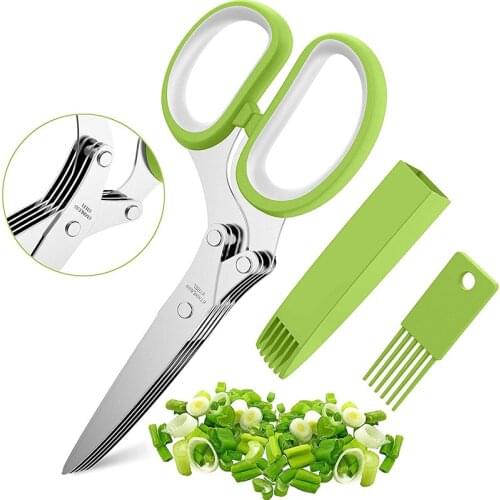 5 Layer Kitchen Scissors Scallion Cutter Herb Onion Cutter Stainless Steel Herb Laver Spices Multi-functional Scallion Scissors
