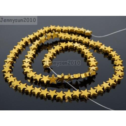 6mm Natural Gold Hematite Gems stone Flat Star Beads 16'' for Jewelry Making Crafts 10 Strands/Pack