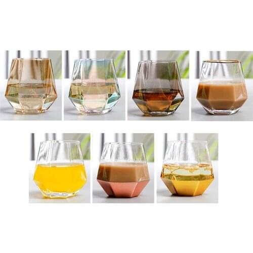 Wine Glasses Gold-rimmed Glass Hexagonal Diamond Cup Heat-resistant Glass Geometric Breakfast Cup Drink Cup Milk Cup Juice Cup