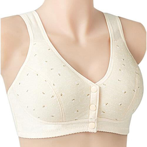 Comfortable Soft Cotton Bra Women Front Closure Camisole Bras Big Size 36-46 B C Cup Middle Age Women Everyday UnderWear