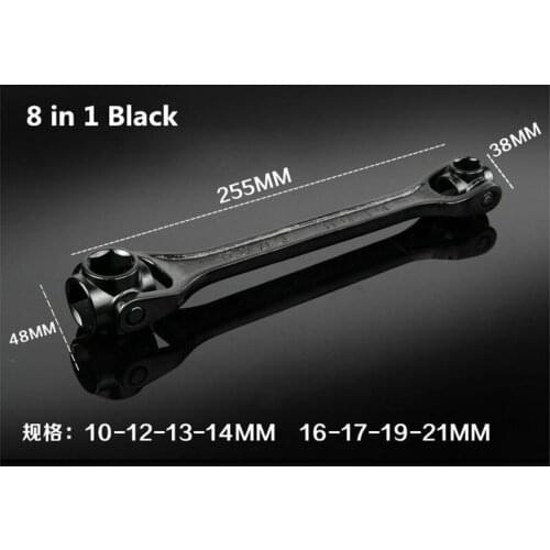 Free shipping Black 8 in 1 metric 10-21mm Swivel Wrench Dog Bone Style Spanner Socket Wrench Car Repair Tool Universal Wrench