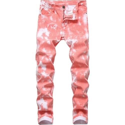 New Fashion Mens Color Stretch Jeans Slim Fit Tie Dye Denim Trousers Streetwear Men Skinny Jean Punk Pants Pantalones Hombre