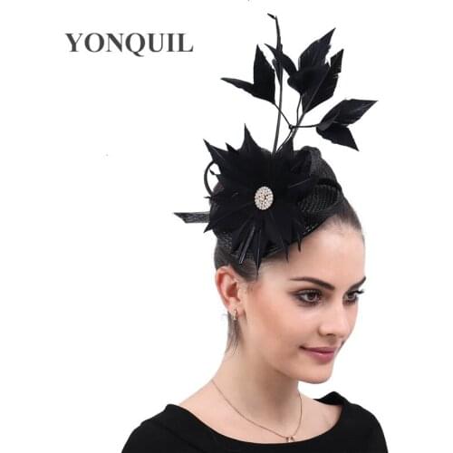 Bridal Hats Wedding Headdress Women Fascinators Straw Black Headdress Feather Hair Accessories Photography Floral Headwear