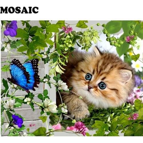 Full square round 5D DIY Diamond Painting"Cat & butterfly"Diamond Embroidery Cross Stitch Rhinestone Mosaic Painting Home Decor