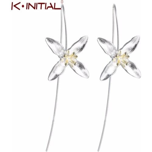 Kinitial Long Lilac Flower Drop Earrings for women Girls Fine Wedding Bridal Beautiful Statement Jewelry Gift wholesale