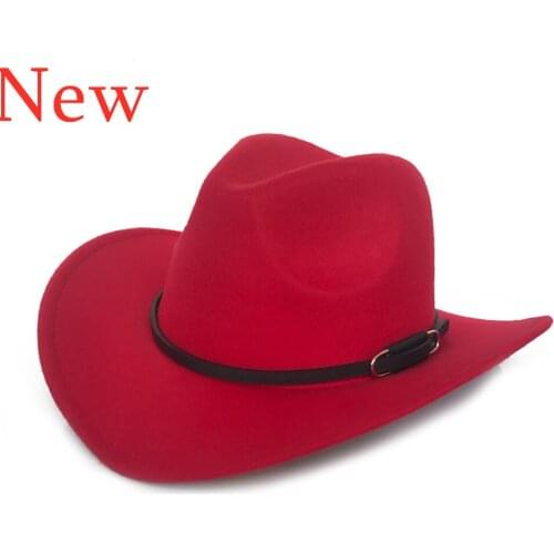 Classic Leather Band Cowboy Hat Jazz Hat Felt Hat For Women And Men Cap Black Wide Brim Hat Lady Fashion Cap Western