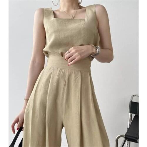 Korean Summer 2 Two Piece Set Women Outfits Sexy Tank Tops and High Waist Loose Wide Leg Long Pant Suits Casual Ensemble Femme