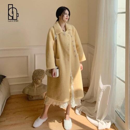 Lambwool Shirling Furry Shearing Jacket Women Real Fur Coat Female Long Winter Clothes Korean Vintage Wool Coats Tops Hiver