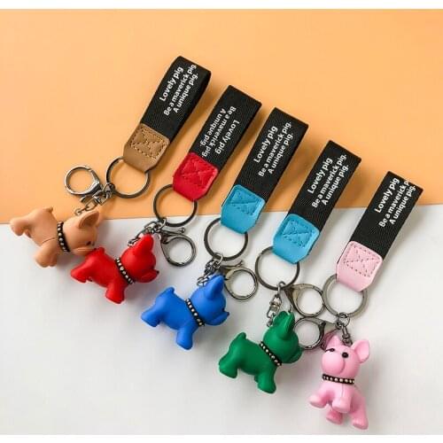 Cute PVC Dog Key Chain Cartoon French Punk Bulldog Keychains Bag Charm Trinket for Women Bag Key Ring Accessories Wholesale