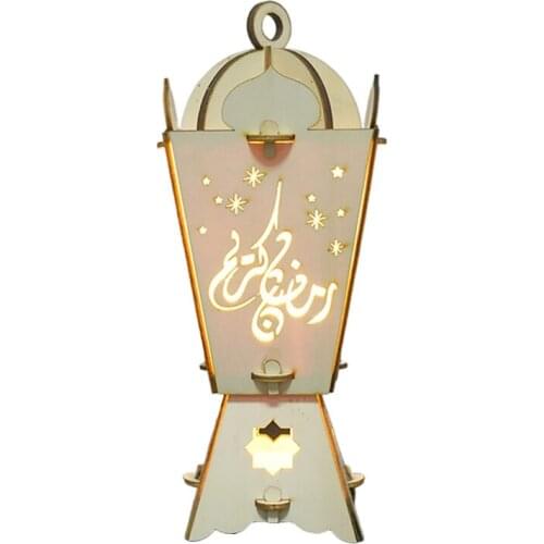 Muslim Lanterns for ramadan Wooden Glowing Night Light Decoration Crafts Coffee