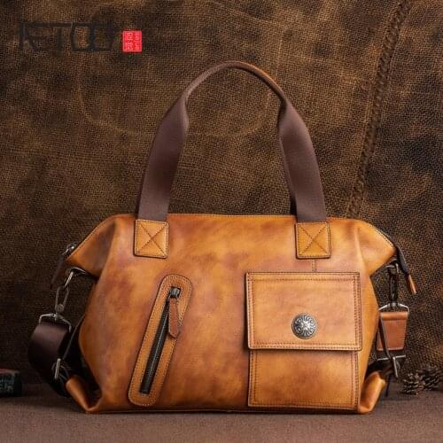 AETOO Vintage leather mens shoulder bag, mens leather casual handbag, large-capacity vegetable tanned leather messenger bag