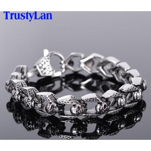 TrustyLan Stainless Steel Mens Bracelets Punk & Hippes Skull Chain Bracelet Armband Masculine Jewelry Halloween Accessories