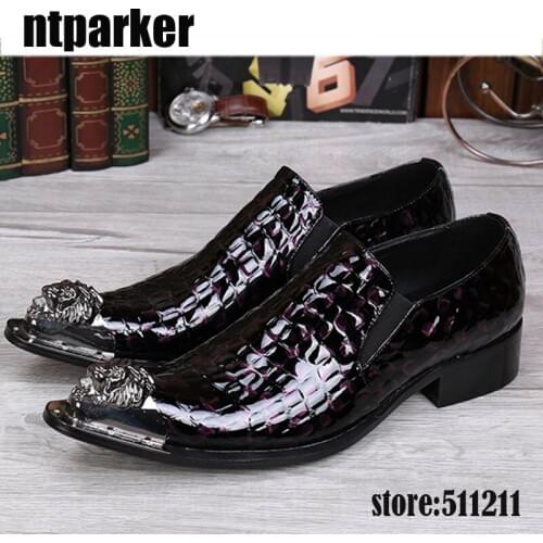 Big Sizes EU38-46 Mens Leather Shoes Brown Black Dress Shoes for Men Pointed Iron Toe High Heels Men Shoes