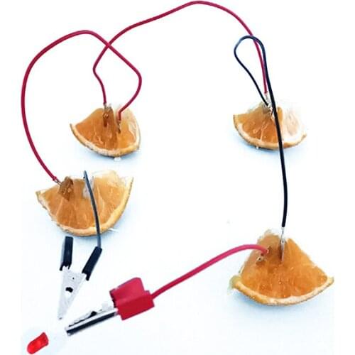 Fruit Battery Science Experiment Kit with Electronic Clock and RGB LED for DIY Home Teaching Toy School Science Project