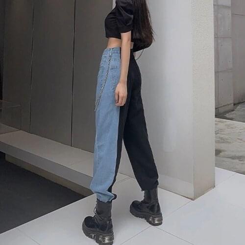 New Retro Jeans Womens Summer Denim Trousers Womens Loose Street Clothes High-Waist Womens Jeans Split Wide-Leg Jeans