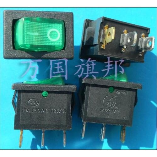 10A 250VAC 21*15mm 3P rockey switch / ship switch with green light