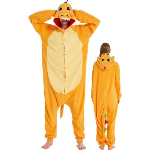 Adult Pajamas Dinosaur Onesie for women Men Orange Pyjamas Animal Cosplay Costume Sleepwear Kigurumi Anime Halloween Onesieshow