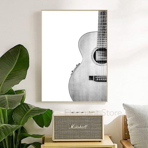 Black and White Guitar Photography Poster Music Wall Art Canvas Painting Minimalist Prints Guitar Lover Gifts Home Room Decor