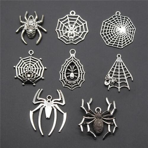 10pcs Spider Pendant Charms Jewelry Accessories Antique Silver Color Spider Cobweb Charm Jewelry Accessories