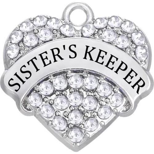 Double Nose Custom Design Alloy Metal Rhinestone Sisters Keeper Letters Charms & Pendant For Necklaces Or Bracelets Sister Gifs
