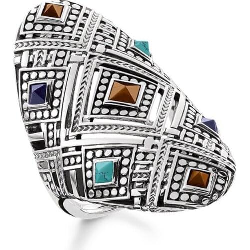 Silver Plated Colorful Ethnic Ornaments Rings, 2018 Fashion Glam Cocktail Ring Jewelry Bijoux Gift for Women Men, Super Deals