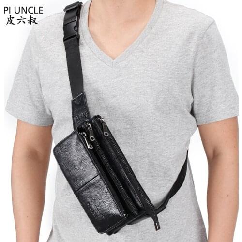 New High Quality Real Cowhide Hip Fanny Belt Pack Pouch Single Shoulder Cross Body Bags Men Genuine Leather Bum Waist Chest Bags