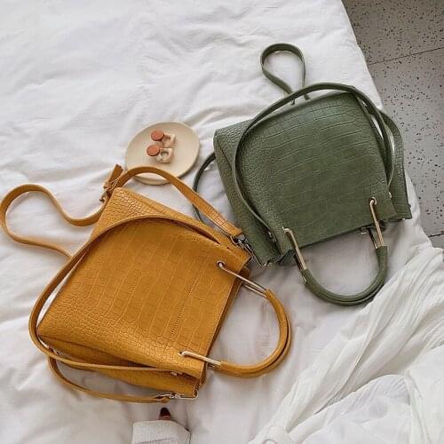 Stone Pattern PU Leather Bucket Bags for Women 2020 Small Shoulder Messenger Bag Lady Fashion Handbags Luxury Totes Crocodil Bag