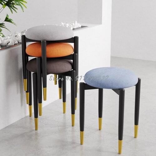 Light luxury stool household simple modern round stool small chair living room fabric net red lazy makeup low stool dressing tab