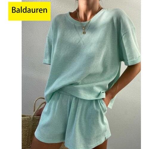 Loose Short Sleeve T Shirt Tops And Mini Shorts Two Piece Set 2021 Causal Summer Lounge Wear Women Tracksuit Shorts Set