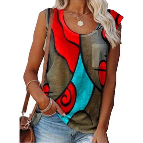 Vintage T Shirt Tops Women Sleeveless Summer O-neck T-Shirts Casual Graphic Harajuku Plus Size Elegant Pullover Tank Tops