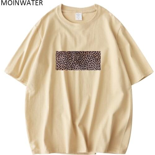 MOINWATER Women New Leopard Pattern Tees Female Khaki Short Sleeve Summer Tops Lady Green Cotton T-shirts MT21032