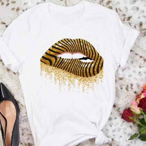 Women Summer Leopard lip sexy love cute 2021 Trend Cartoon Female Tshirts Fashion Clothes Graphic T Top Lady Print Tee T-Shirt
