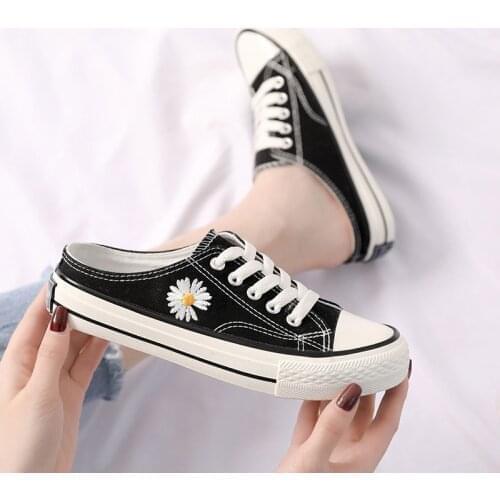 2020 Women Sandals Summer Shoes Flats Half Slippers Canvas Shoes Lace up Fashion Sneakers Shoes Woman Flats Sandals Size 35-40