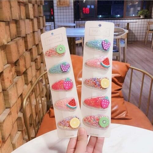 10PCS 2021 New Baby Children Hair Accessories Girls Colorful Fruit Sequined Hairpin Hair Pin BB Clip Hairclips Gift For Child