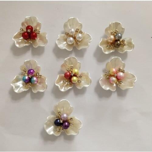 10 PCS 38.5x36mm Imitation Shell And Alloy Crystal Pearl Flowers Connectors Hair Accessories DIY Jewelry Findings