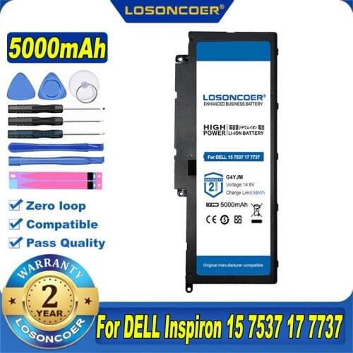 100% Original LOSONCOER NEW 5000mAh 062VNH G4YJM T2T3J 4ICP5/67/90 F7HVR Laptop Battery For DELL For Inspiron 15 7537 17 7737