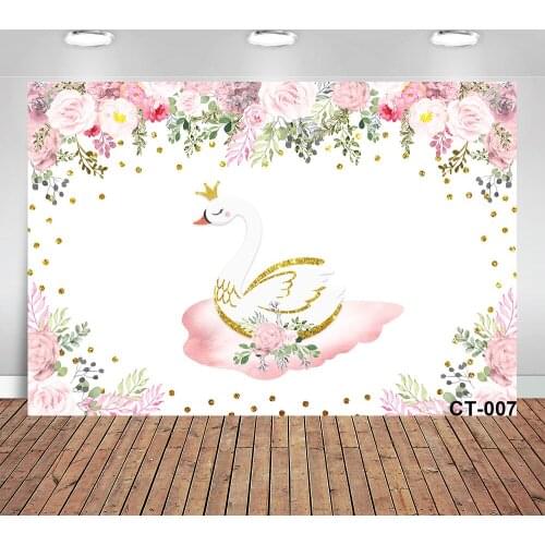 1st Birthday Backdrop Photophone Swan Decor Party Pink Custom Girl Photocall Wallpaper Baby Shower Background Banners