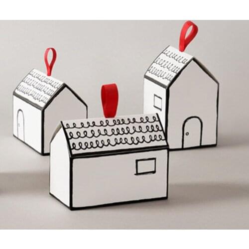 20sets Merry Christmas Paper Bag House Shape Food Cookie Gift Packing Bag Paper Bag Candy Food Cookies Box with Ribbon