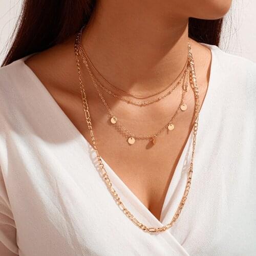 2020 New Gold Color Sequins Coins Tassel Multilayer Choker Long Necklace for Women ladies Fashion Accessories Jewelry colares